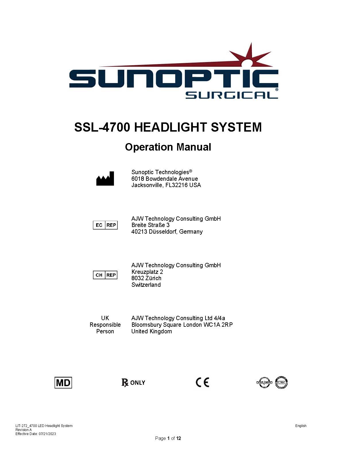 SSL-4700 Battery Operated LED Headlight Operator Manual