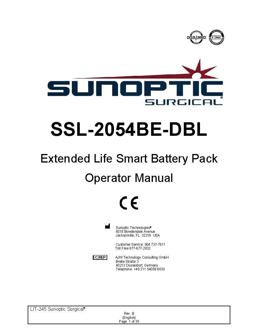 Extended Life Smart Battery Pack Operator Manual for SSL-LX2 Surgical Headlight