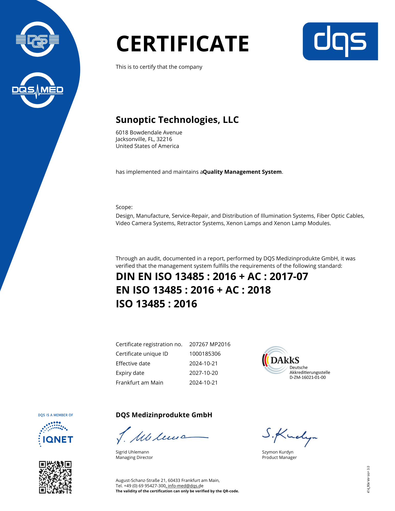 ISO 13485 Certificate