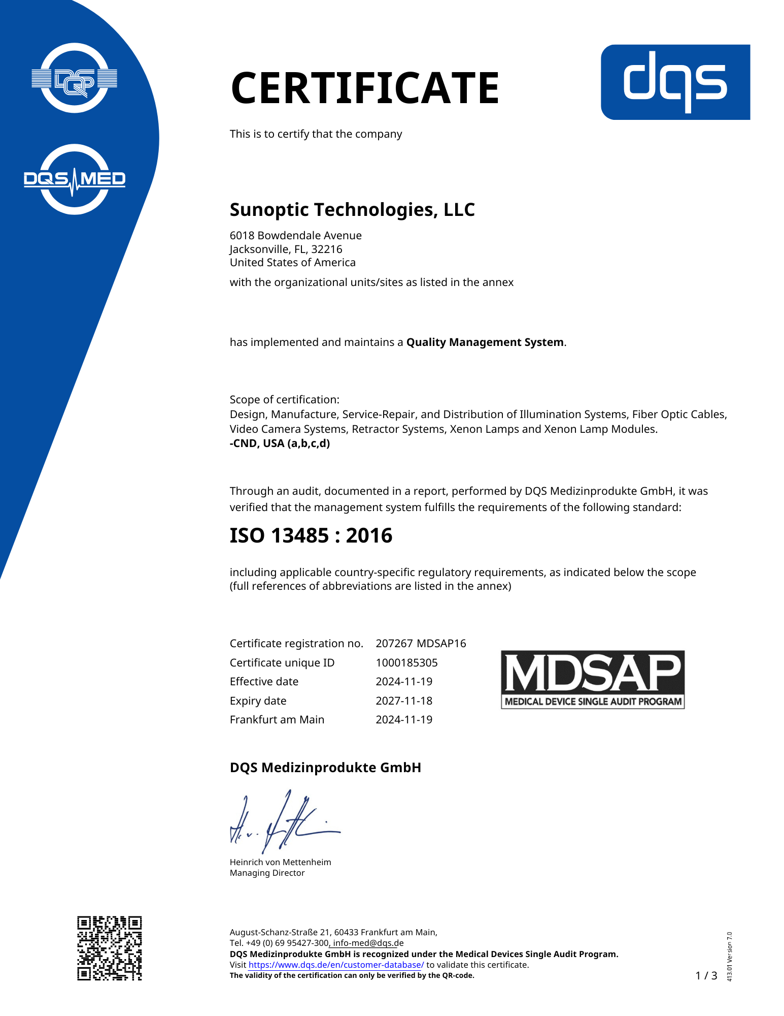 MDSAP Certificate